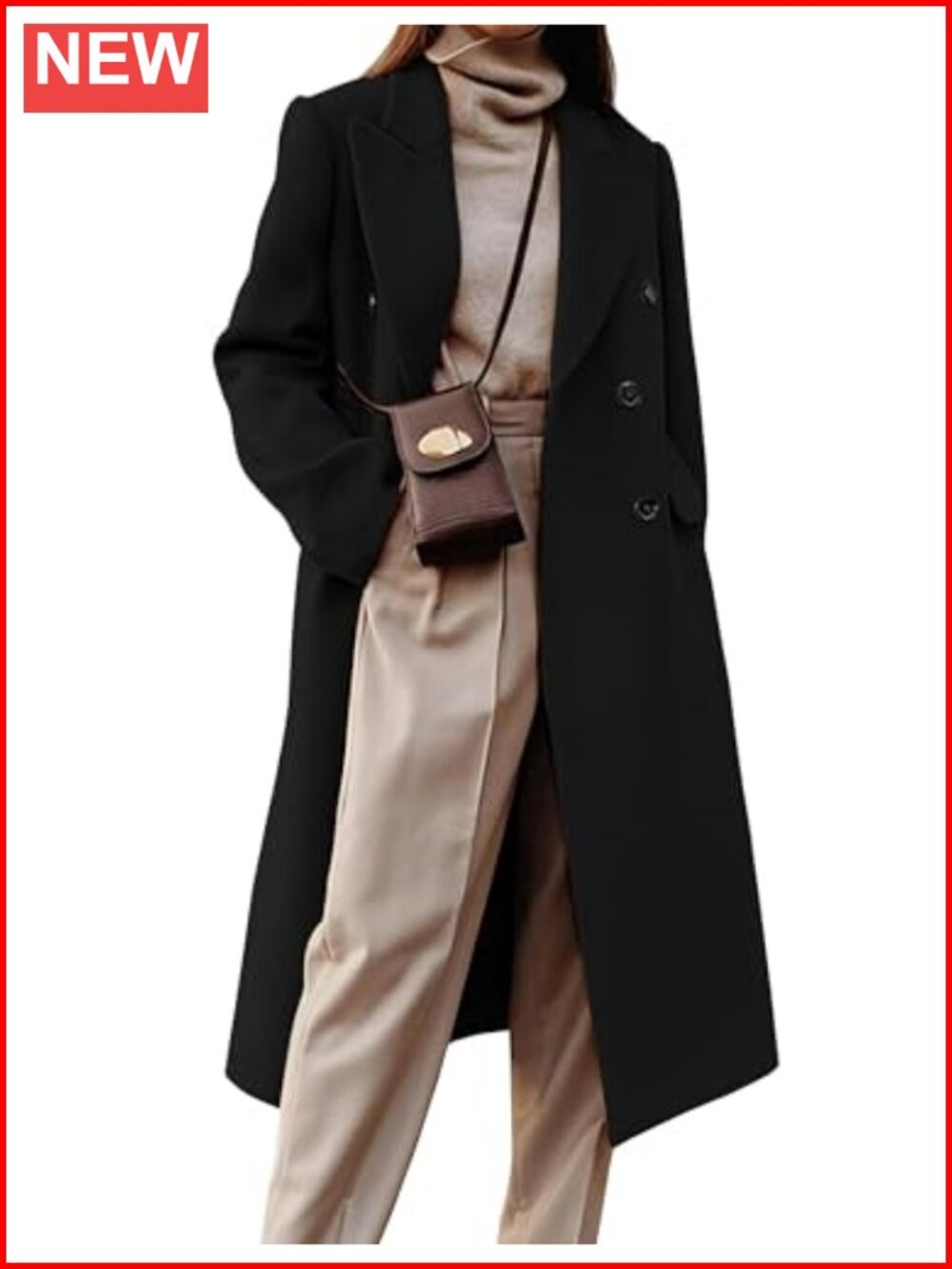 Women's Wool Blend Double Breasted Pea Coat Long Trench
